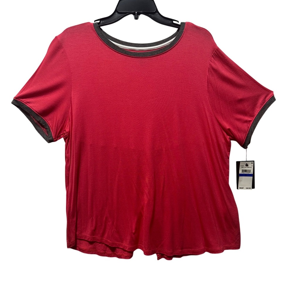 DKNY Sleep Top Short Sleeve Pajama Shirt Loungewear Coral Trim XL